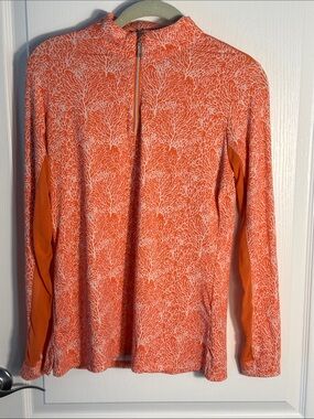 Hadley Sunshield Riding Sun Shirt Coral & White 1/4 Zip Long Sleeve Sz M